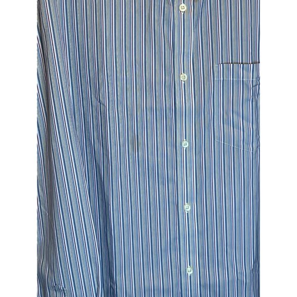 Banana Republic Mens Non-Iron Classic Fit Dress Shirt 17-17.5 Blue White Stripe - Picture 8 of 11